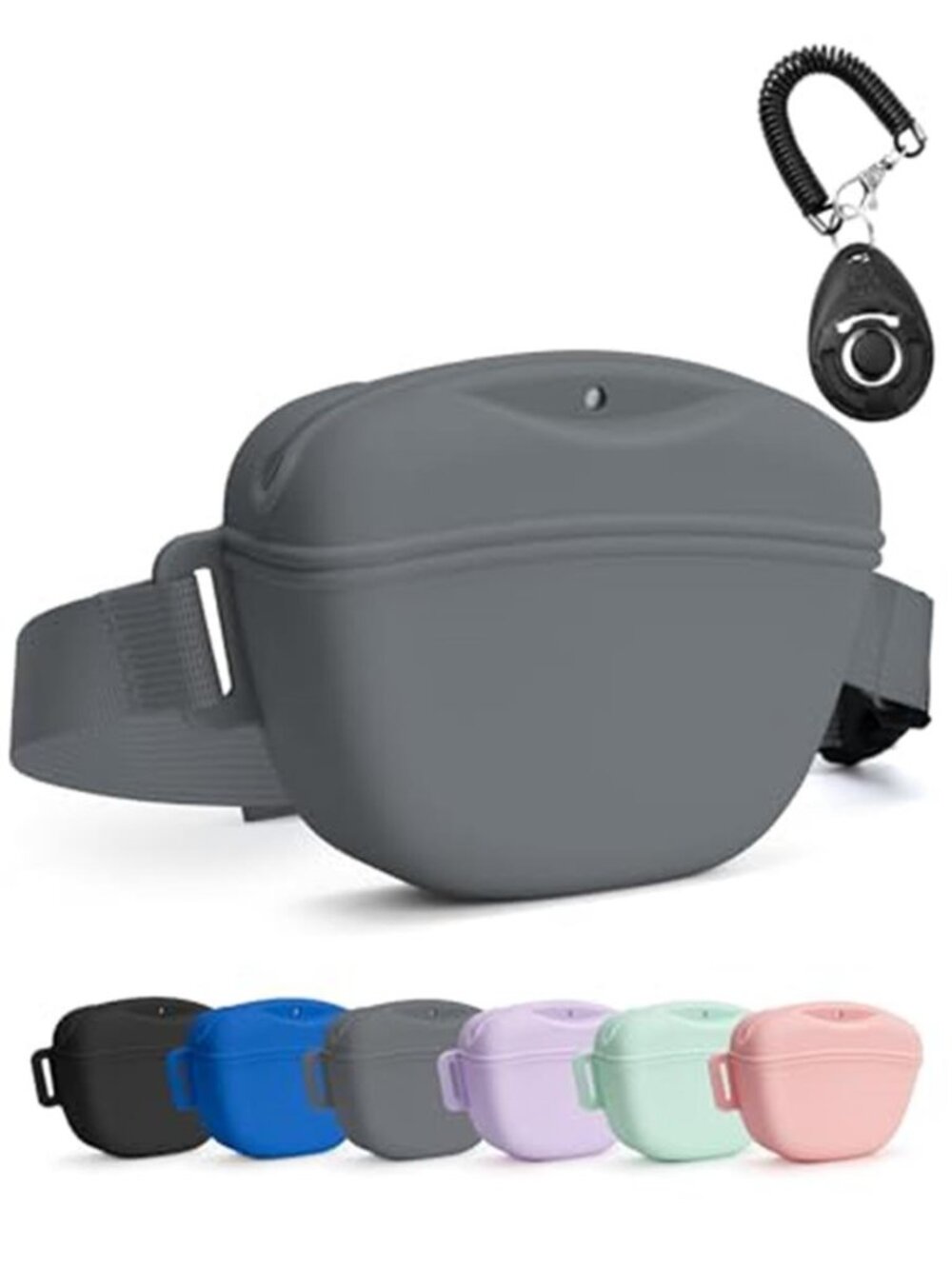 1.67 Cup Dog Treat Pouch with Training Clicker (Grey)